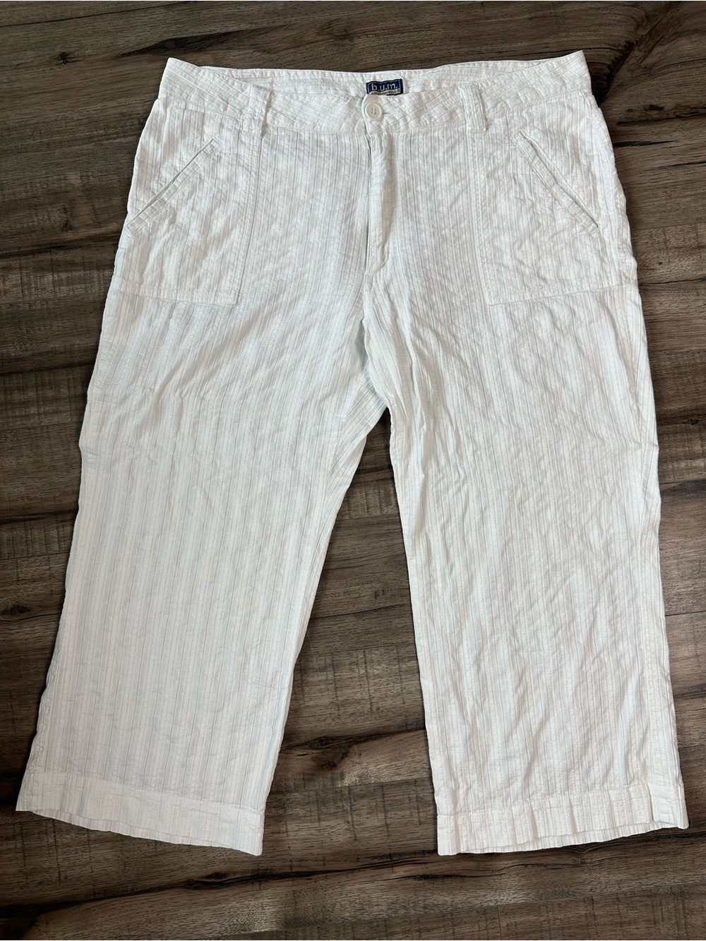 Vtg B.U.M. Equipment Y2K Capri Pants 100% Cotton Wide Leg Summer White Grandma